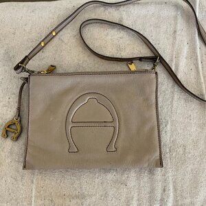 Etienne Aigner Peddled Nappa Leather Tan Angela Logo Crossbody Purse